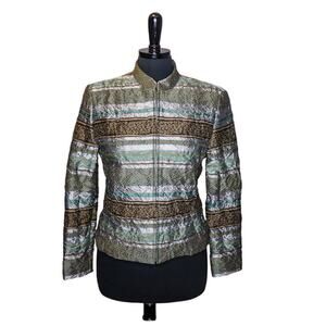 Analogy Jacket Full Zip Striped Blue Teal Gray Brown Lightweight Blazer